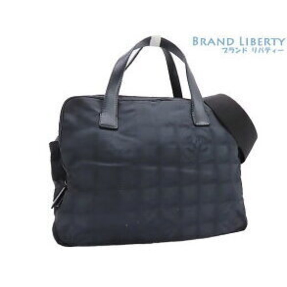 Chanel Travel Line Handbag Shoulder Bag Black Nylon Leather